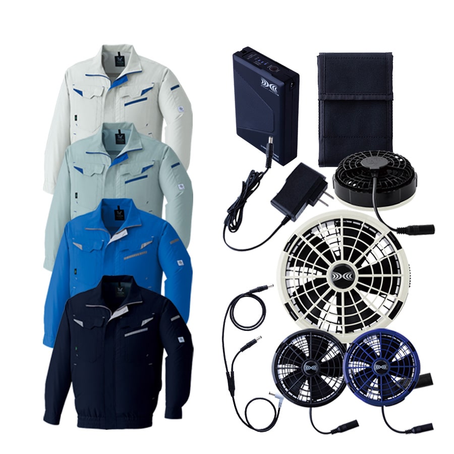 空調服　スターターキット　空調服Lサイズ　2点セット長袖　ネイビー フルセット】空調服®25Vスターターキット+空調服®長袖ブルゾン