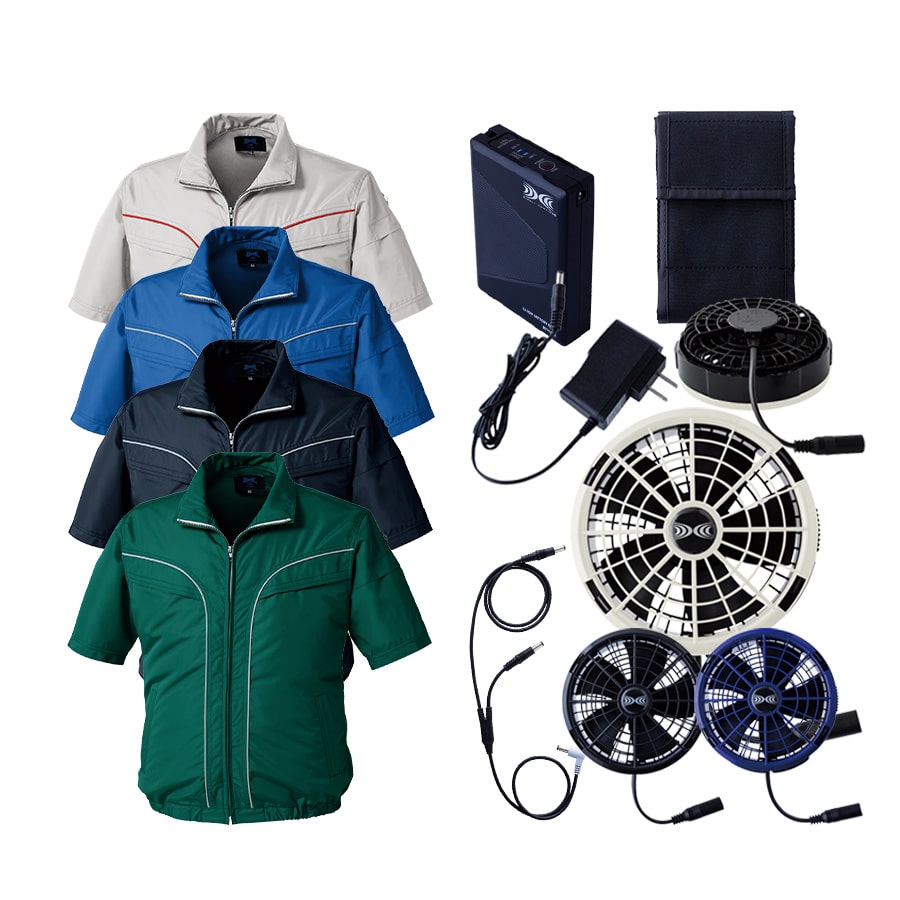 空調服 SKSP02B 半袖ジャケットKU92220とファンセット　LL 新品 空調服 空調服(R) 半袖ブルゾン KU92220 ウェアのみ ジャンパー