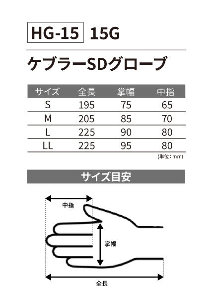 HG-15 ケブラーグローブ 15G 10双セット ※納品1週間 ※返品・交換・キャンセル不可